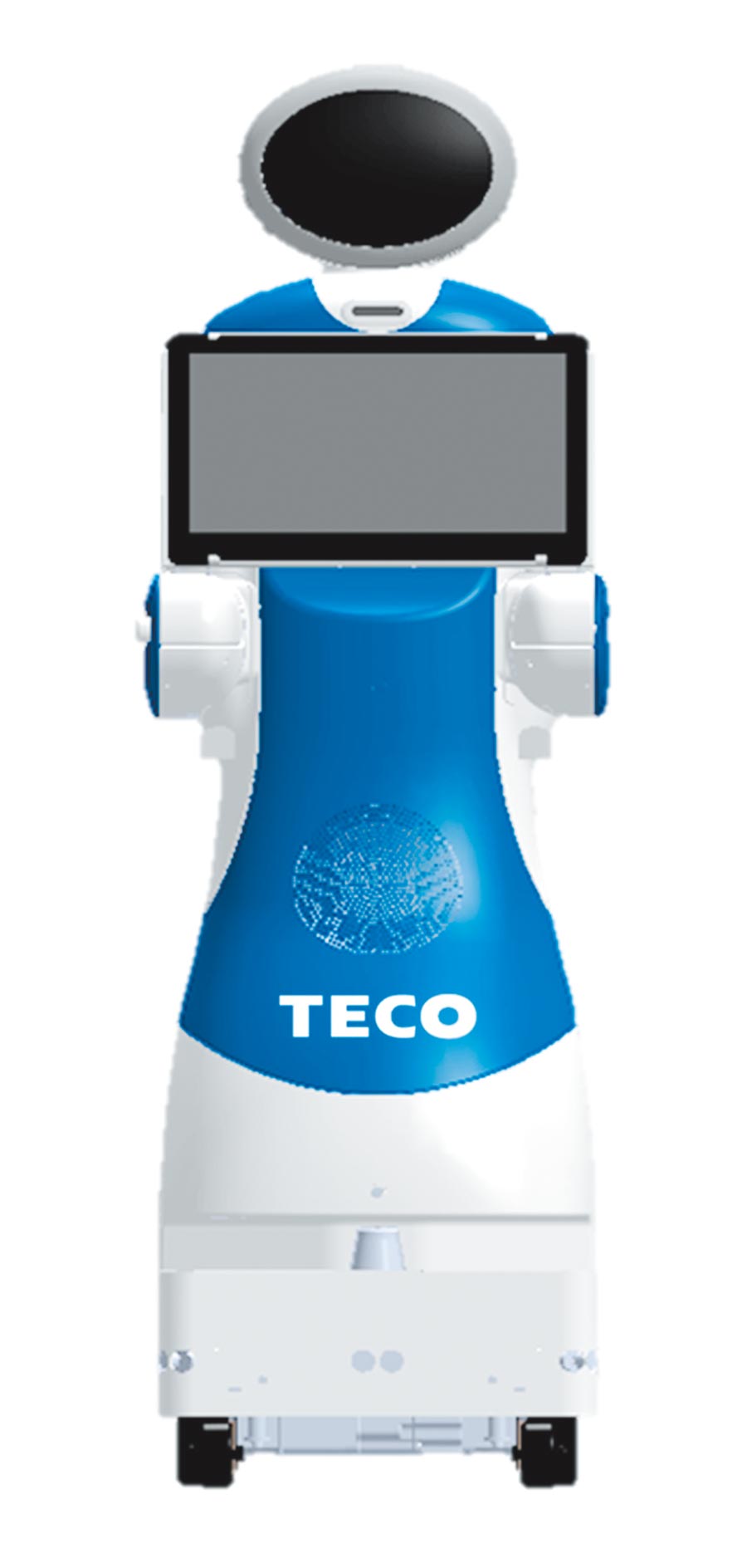 東元今天特別首度亮相自家生產的服務型機器人擔任導覽員。圖／東元提供